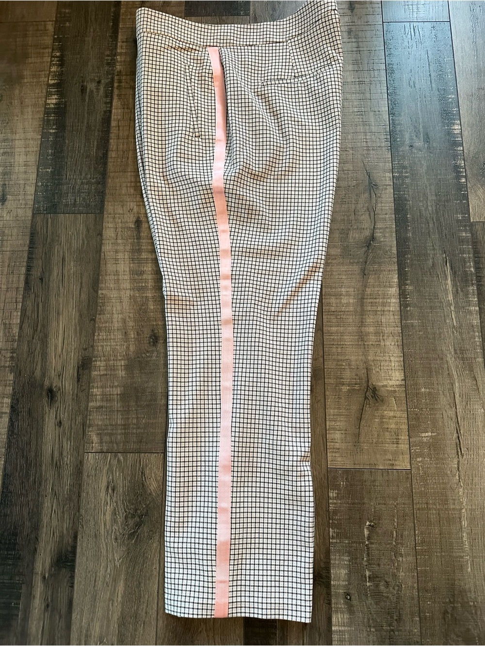 ME+EM Gray Checked Cropped Women’s Trousers with Pink Side Size 12